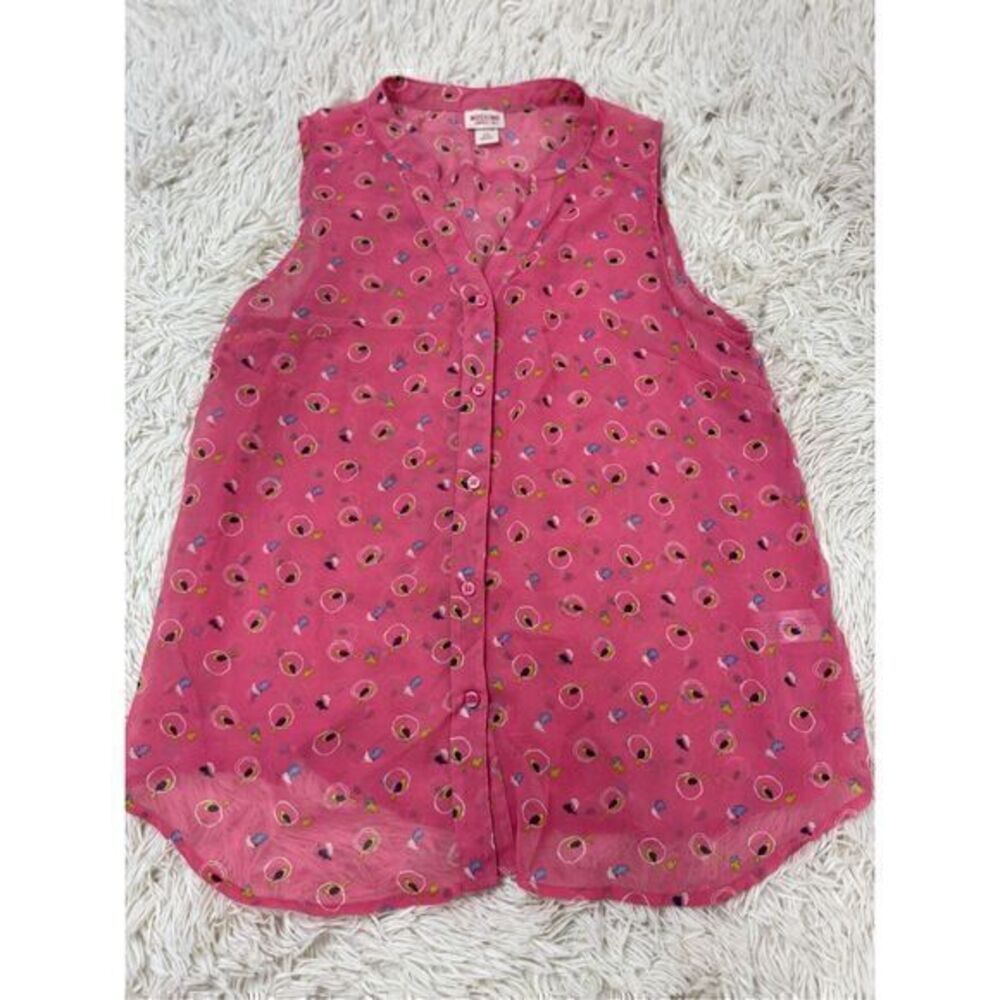 Pink, black, blue, white & yellow bird print sleeveless blouse by Mossimo Supply